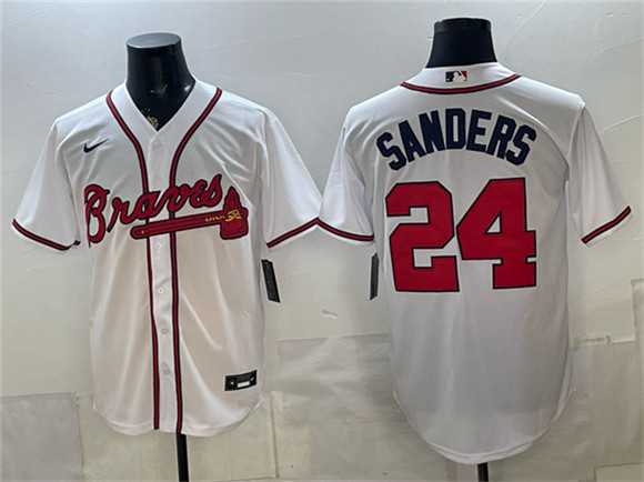 Men%27s Atlanta Braves #24 Deion Sanders White Cool Base Stitched Jersey->atlanta braves->MLB Jersey