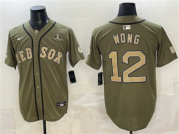 Men%27s Boston Red Sox #12 Connor Wong Olive Armed Forces Day Cool Base Stitched Jersey Dzhi->baltimore orioles->MLB Jersey