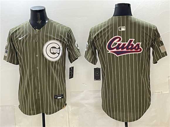 Mens Chicago Cubs Team Big Logo Pinstripe Olive 2026 Armed Forces Day Salute To Service Stitched Jersey Dzhi->chicago cubs->MLB Jersey
