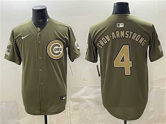 Mens Chicago Cubs #4 Pete Crow-Armstrong Olive 2026 Armed Forces Day Stitched Jersey Dzhi->chicago cubs->MLB Jersey