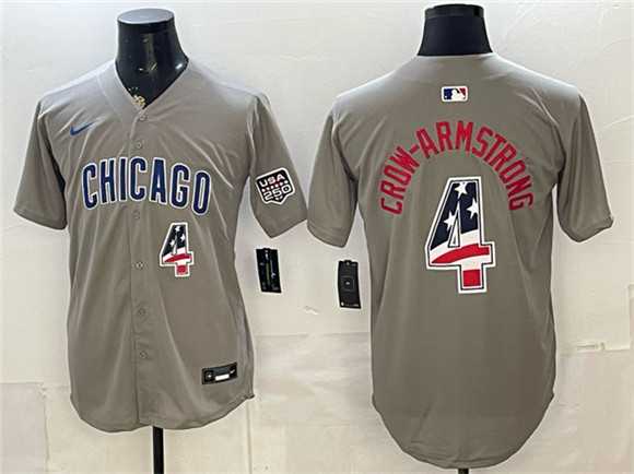 Mens Chicago Cubs #4 Pete Crow-Armstrong Gray 2026 USA 250 Fourth of July Stitched Jersey Dzhi->chicago cubs->MLB Jersey