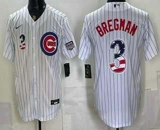 Mens Chicago Cubs #3 Alex Bregman White USA 250 Fourth of July Home Stadium Stitched Jersey Dzhi->chicago cubs->MLB Jersey