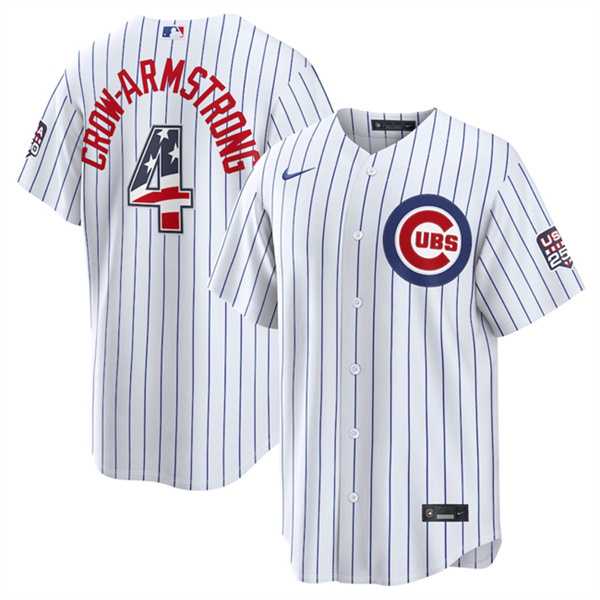 Mens Chicago Cubs #4 Pete Crow-Armstrong White 2026 USA 250 Fourth of July Home Stadium Stitched Jersey Dzhi->chicago cubs->MLB Jersey