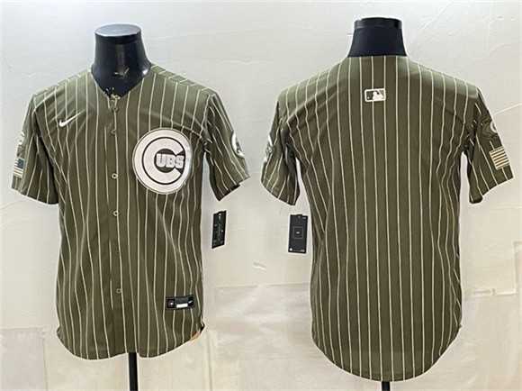 Mens Chicago Cubs Blank Pinstripe Olive 2026 Armed Forces Day Salute To Service Stitched Jersey Dzhi->chicago cubs->MLB Jersey