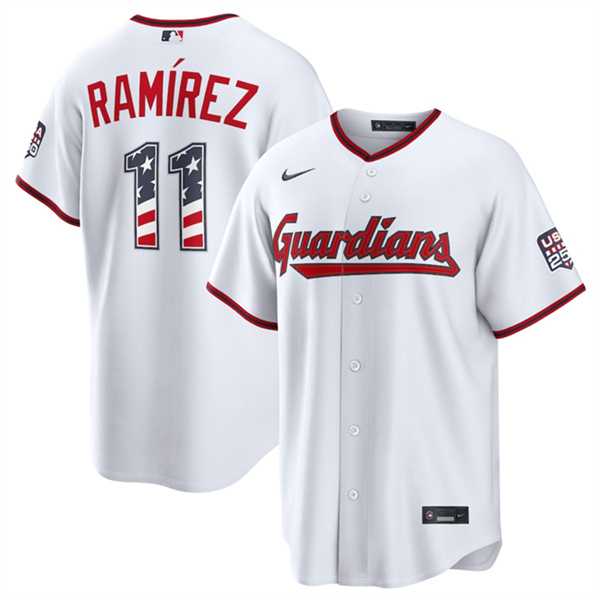Mens Cleveland Guardians #11 Jose Ramirez White USA 250 Fourth of July Home Stitched Jersey Dzhi->cleveland guardians->MLB Jersey