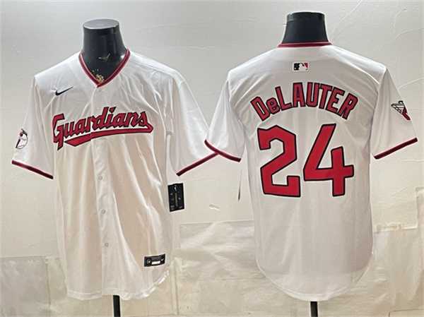 Mens Cleveland Guardians #24 Chase DeLauter White Home Limited Stitched Jersey->cleveland guardians->MLB Jersey