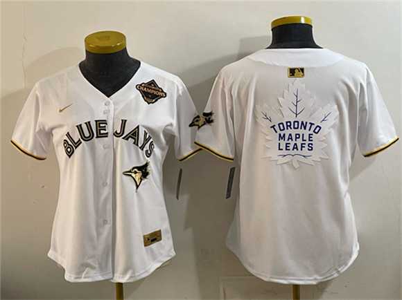 Youth Toronto Blue Jays & Leafs White Gold 2025 American League Champions With White Leafs Logo Limited Stitched Jersey Dzhi->mlb youth jerseys->MLB Jersey
