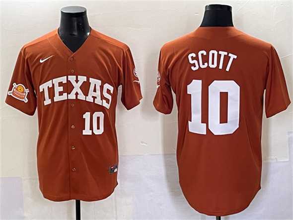 Mens Texas Longhorns #10 Mia Scott Orange 2025 Softball National Champions & SEC Patch Stitched Jersey->texas longhorns->NCAA Jersey