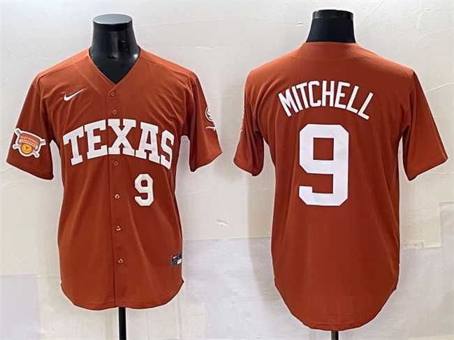 Mens Texas Longhorns #9 Joley Mitchell Orange 2025 Softball National Champions & SEC Patch Stitched Jersey->texas longhorns->NCAA Jersey