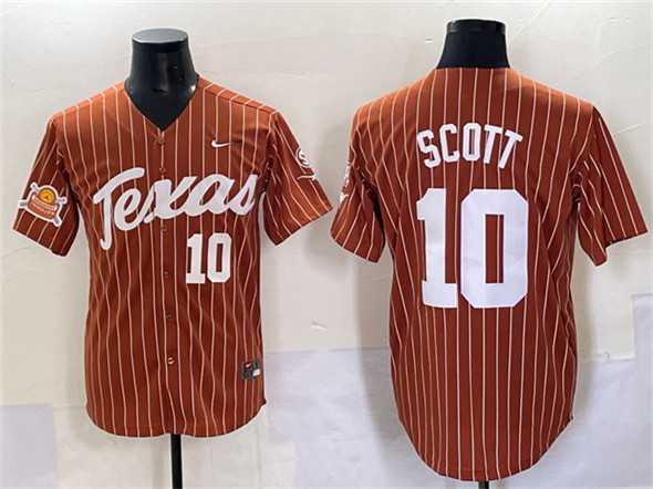 Mens Texas Longhorns #10 Mia Scott Orange Pinstripe 2025 Softball National Champions & SEC Patch Stitched Jersey->texas longhorns->NCAA Jersey