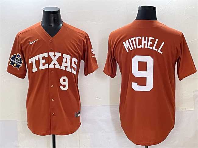 Mens Texas Longhorns #9 Joley Mitchell Orange 2025 World Series & SEC Patch Stitched Jersey->texas longhorns->NCAA Jersey