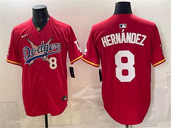 Mens Los Angeles Dodgers x One Piece #8 Enrique Hernandez Red Vapor Premier Limited Stitched Jersey->los angeles dodgers->MLB Jersey