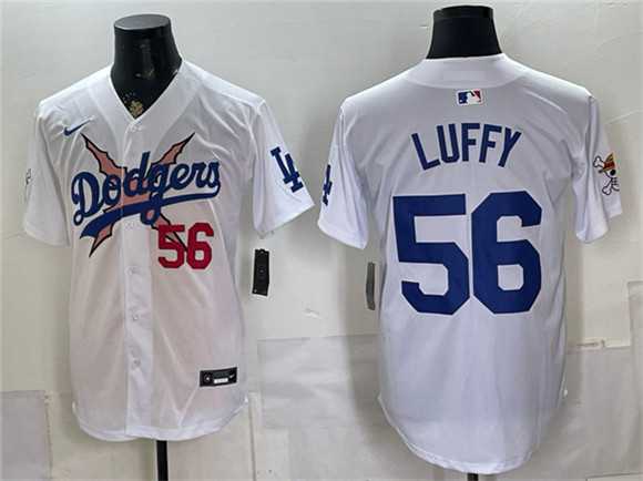 Mens Los Angeles Dodgers x One Piece #56 Luffy White Vapor Premier Limited Stitched Jersey->los angeles dodgers->MLB Jersey