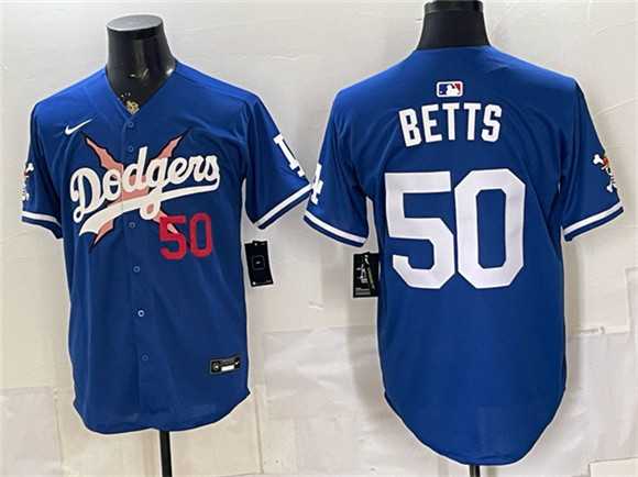 Mens Los Angeles Dodgers x One Piece #50 Mookie Betts Royal Vapor Premier Limited Stitched Jersey->los angeles dodgers->MLB Jersey