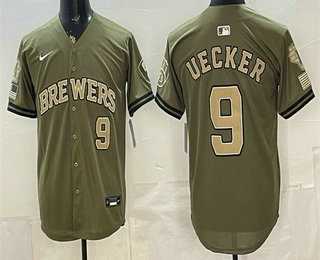 Mens Milwaukee Brewers #9 Bob Uecker Olive 2026 Armed Forces Day Jersey Dzhi->milwaukee brewers->MLB Jersey