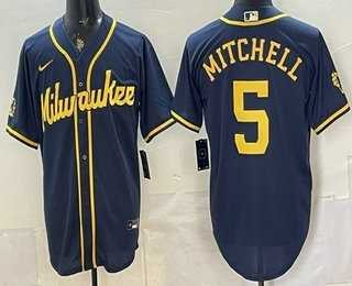 Mens Milwaukee Brewers #5 Garrett Mitchell Navy Blue Stitched Cool Base Jersey->milwaukee brewers->MLB Jersey