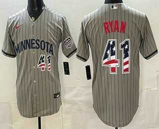 Mens Minnesota Twins #41 Joe Ryan Grey 2026 USA 250 Fourth of July Stitched Jersey Dzhi->minnesota twins->MLB Jersey