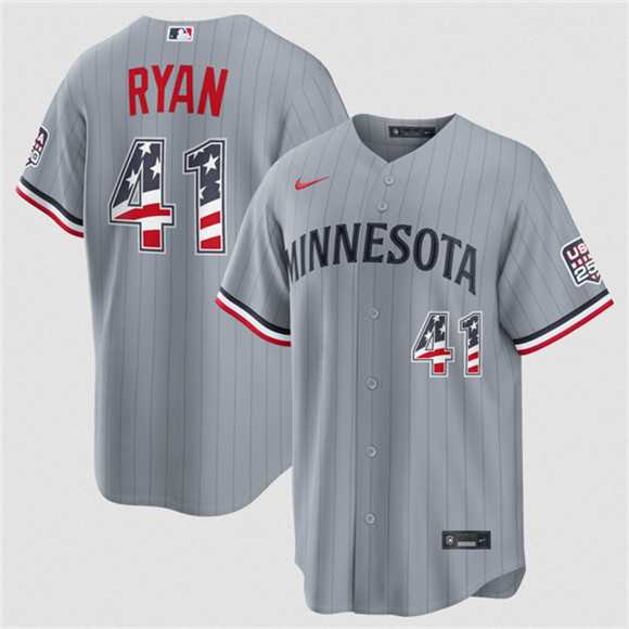 Mens Minnesota Twins #41 Joe Ryan Gray 2026 USA 250 Fourth of July Stitched Jersey Dzhi->minnesota twins->MLB Jersey