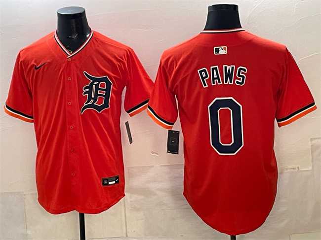 Mens Detroit Tigers #0 Paws Orange Limited Stitched Jersey->detroit tigers->MLB Jersey