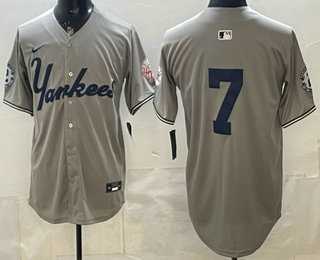 Mens New York Yankees #7 Mickey Mantle Grey Without Name Limited Jersey->new york yankees->MLB Jersey