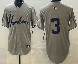Mens New York Yankees #3 Babe Ruth Grey Without Name Limited Jersey->new york yankees->MLB Jersey