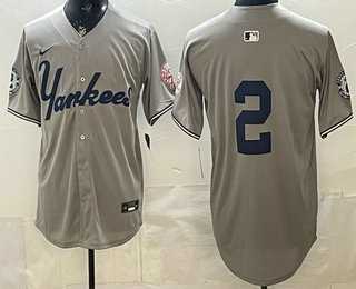 Mens New York Yankees #2 Derek Jeter Grey Without Name Limited Jersey->new york yankees->MLB Jersey