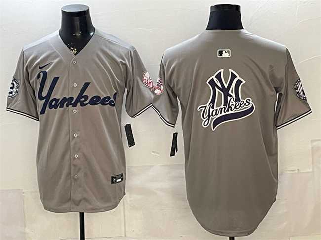 Mens New York Yankees Team Big Logo Grey With Patch Limited Stitched Jersey->new york yankees->MLB Jersey