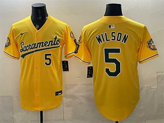Mens Oakland Athletics #5 Jacob Wilson 2026 Yellow Alternate Sacramento Celebrating 125 Years Vapor Limited Stitched Jersey->oakland athletics->MLB Jersey