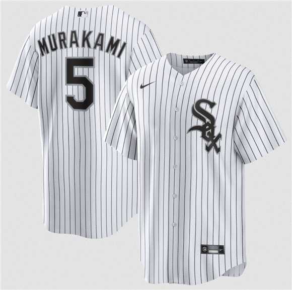 Mens Chicago White Sox #5 Munetaka Murakami White Cool Base Stitched Jersey Dzhi Mens Chicago White Sox #5 Munetaka Murakami White Cool Base Stitched Jersey Dzhi