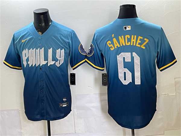 Men%27s Philadelphia Phillies #61 Jhoan Duran Blue 2024 City Connect Limited Stitched Jersey Dzhi->philadelphia phillies->MLB Jersey