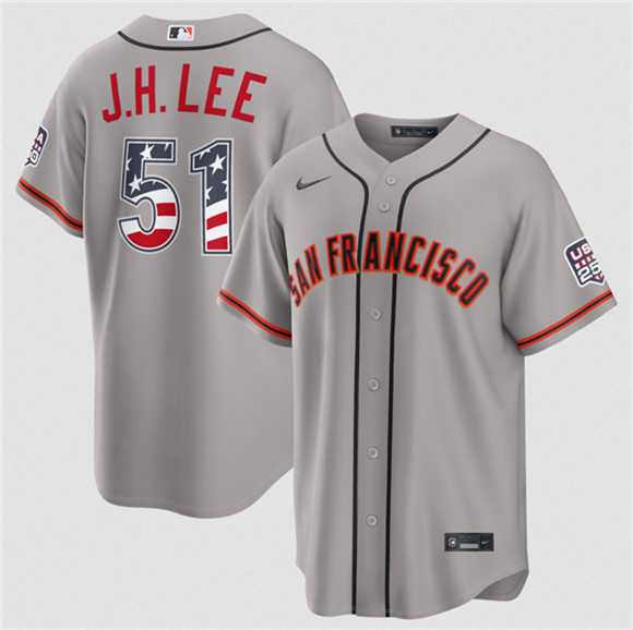 Men%27s San Francisco Giants #51 Jung Hoo Lee Gray 2026 USA 250 Fourth of July Stitched Jersey Dzhi->san francisco giants->MLB Jersey