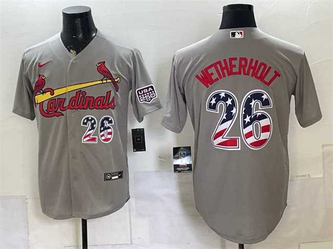 Men%27s St. Louis Cardinals #26 JJ Wetherholt Gray USA 250 Fourth of July Stitched Jersey Dzhi->st.louis cardinals->MLB Jersey