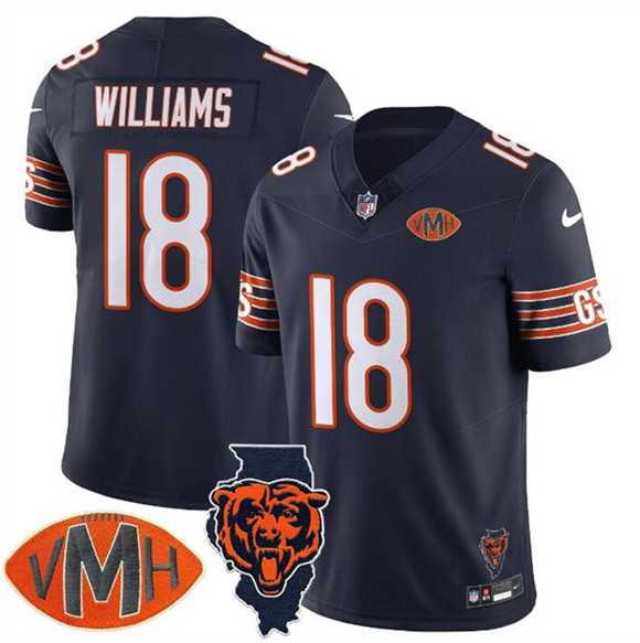 Men & Women & Youth Chicago Bears #18 Caleb Williams Navy F.U.S.E. With Illinois and VMH Patch Limited Stitched Jersey->cincinnati bengals->NFL Jersey