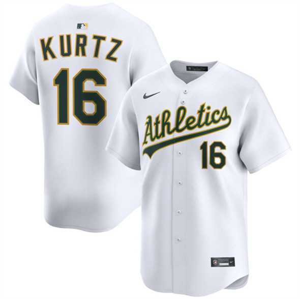 Mens Oakland Athletics #16 Nick Kurtz White 2024 Home Limited Stitched Jersey Dzhi->oakland athletics->MLB Jersey