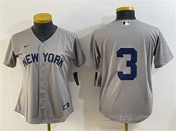 Womens New York Yankees #3 Babe Ruth Gray Cool Base Stitched Jersey(Run Small)->mlb womens jerseys->MLB Jersey