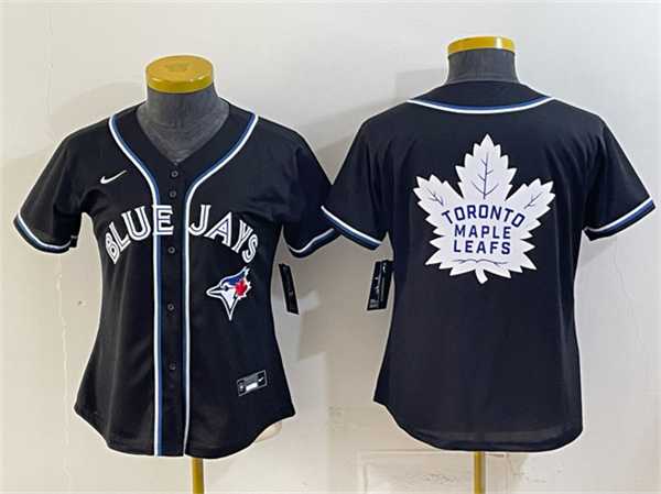 Womens Toronto Blue Jays & Leafs With White Leafs Logo 2026 Fashion Replica Black Out Stitched Jersey(Run Small) Dzhi->mlb womens jerseys->MLB Jersey
