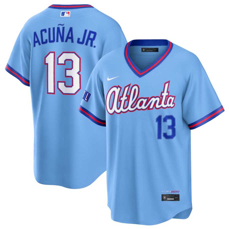 Men%27s Atlanta Braves #13 Ronald Acuna Jr. Powder Blue 2026 City Connect Stadium Stitched Jersey->washington commanders->NFL Jersey