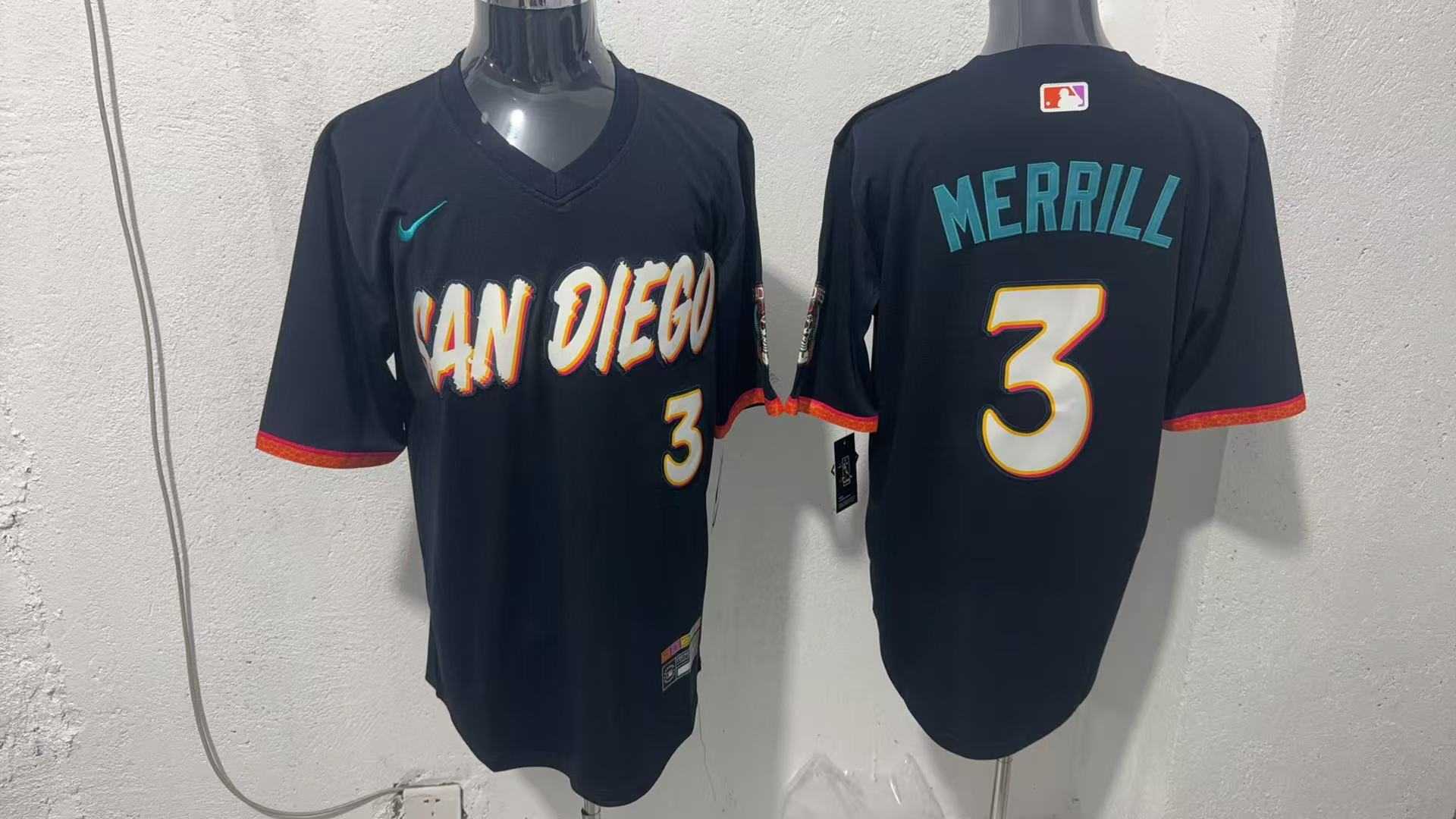 Mens San Diego Padres #3 Jackson Merrill Black 2026 City Connect Stadium Jersey->san diego padres->MLB Jersey