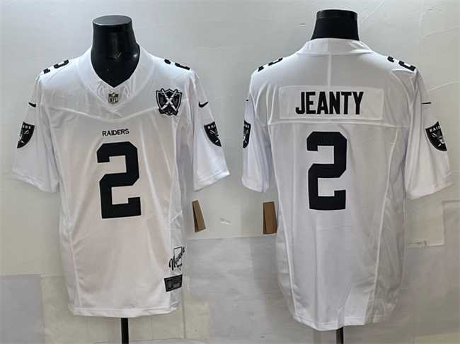 Men%27s Las Vegas Raiders #2 Ashton Jeanty White 2025 Draft F.U.S.E. With Nevada Silver Stat Patch And 65th Anniversary Patch Stitched Jersey->cincinnati bengals->NFL Jersey