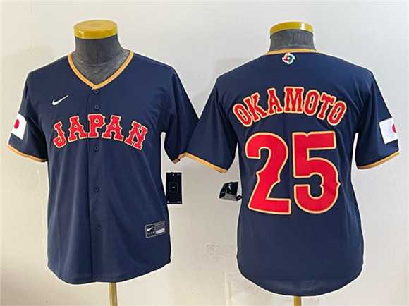 Youth USA #25 Kazuma Okamoto Navy 2026 World Baseball Classic Road Stadium Stitched Baseball Jersey