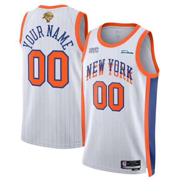 Mens New Yok Knicks Active Player Custom White 2026 Finals Patch City Edition Stitched Basketball Jersey->customized nba jersey->Custom Jersey