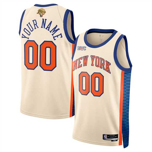 Mens New Yok Knicks Active Player Custom Cream 2026 Finals Patch City Edition Stitched Basketball Jersey->customized nba jersey->Custom Jersey