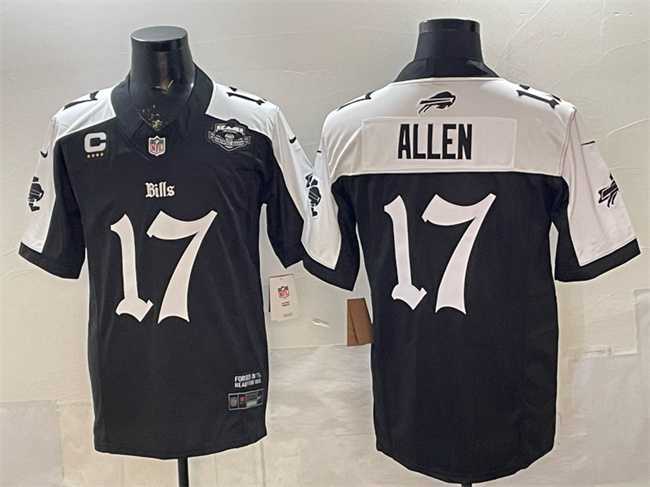 Men%27s Buffalo Bills #17 Josh Allen Black White 2025 F.U.S.E. %27Gothic Cold Front Edition%27 With Farewell Patch & 4-Star C Patch Vapor Limited Stitched Jersey->chicago bears->NFL Jersey