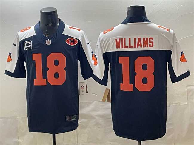 Mens Chicago Bears #18 Caleb Williams Navy White F.U.S.E. With 1-star C Patch And VMH Patch Throwback Limited Stitched Jersey->chicago bears->NFL Jersey