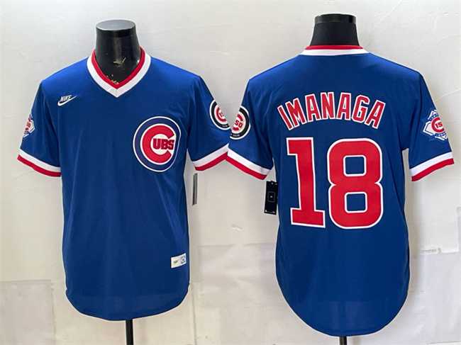 Men%27s Chicago Cubs #18 Shota Imanaga Royal 150th Anniversary Throwback Vapor Limited Stitched Jersey->chicago cubs->MLB Jersey