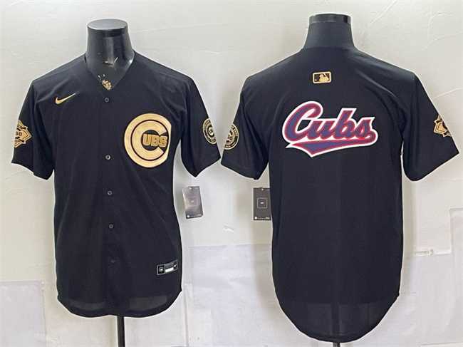 Mens Chicago Cubs Team Big Logo Black Gold 150th Anniversary Patch Stitched Jersey Dzhi->chicago cubs->MLB Jersey