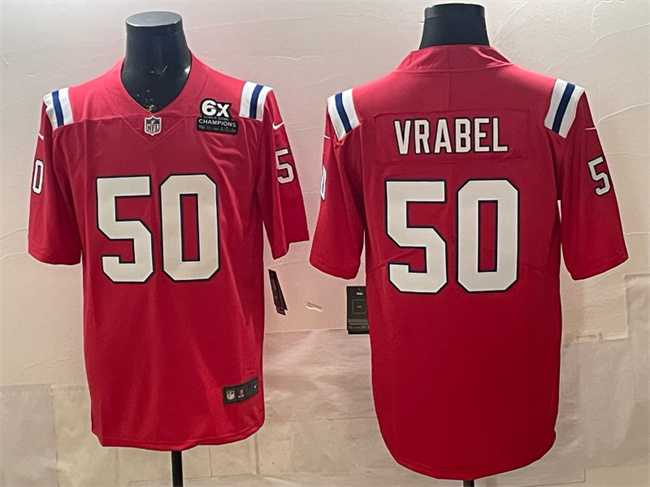Mens New England Patriots #50 Mike Vrabel Red With 6x Super Bowl Champions Patch Vapor Limited Stitched Jersey->new england patriots->NFL Jersey