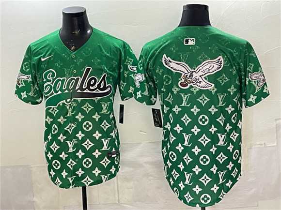 Men%27s Philadelphia Eagles Team Big Logo Green With Patch Limited Stitched Baseball Jerseys->san francisco 49ers->NFL Jersey