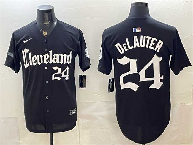 Mens Cleveland Guardians #24 Chase DeLauter Black Gothic Vapor Premier Limited Stitched Jersey Dzhi->cleveland guardians->MLB Jersey