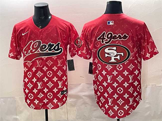 Mens San Francisco 49ers Team Big Logo Red Limited Stitched Baseball Jersey->san francisco 49ers->NFL Jersey
